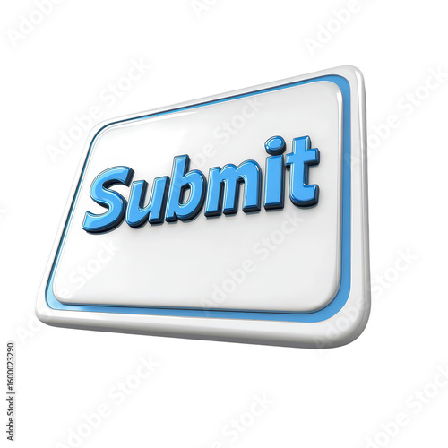 3d render of a white submit button with a blue border.