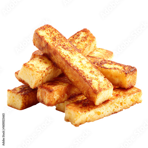Golden Brown French Toast Sticks Stacked High isolated on a transparent background crispy breakfast
