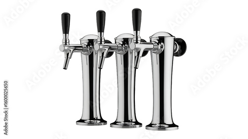 Premium chrome beer tap towers for bars and restaurants product showcase on transparent background