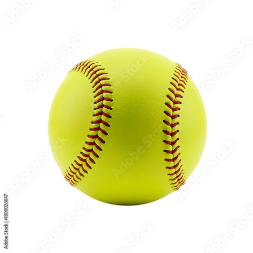 Yellow softball with red stitching isolated on transparent background