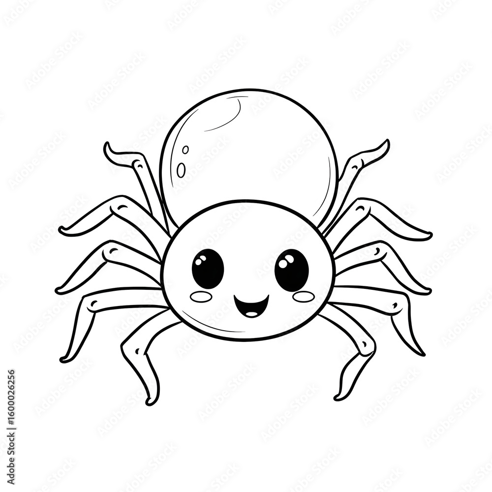 Obraz premium Simple Outline Illustration of Adorable Spider Cartoon Character Line Art. Ai Generated Images