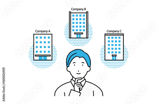 会社選びをする若い男性のイラスト