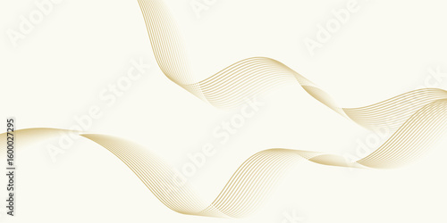 Luxury abstract gold wavy line pattern (guilloche curves) with copy space. Elegant golden color smooth gradient on white background.