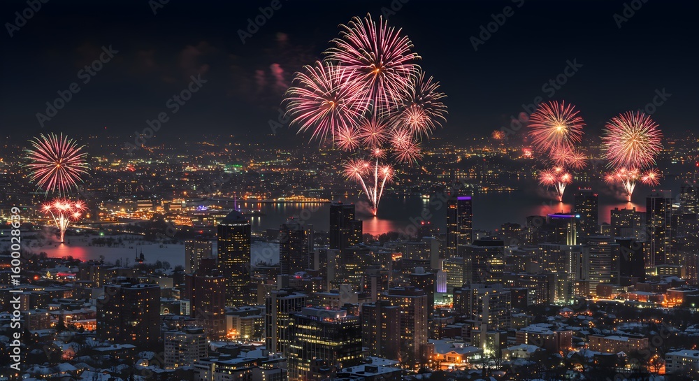 City fireworks display at night City fireworks display at night