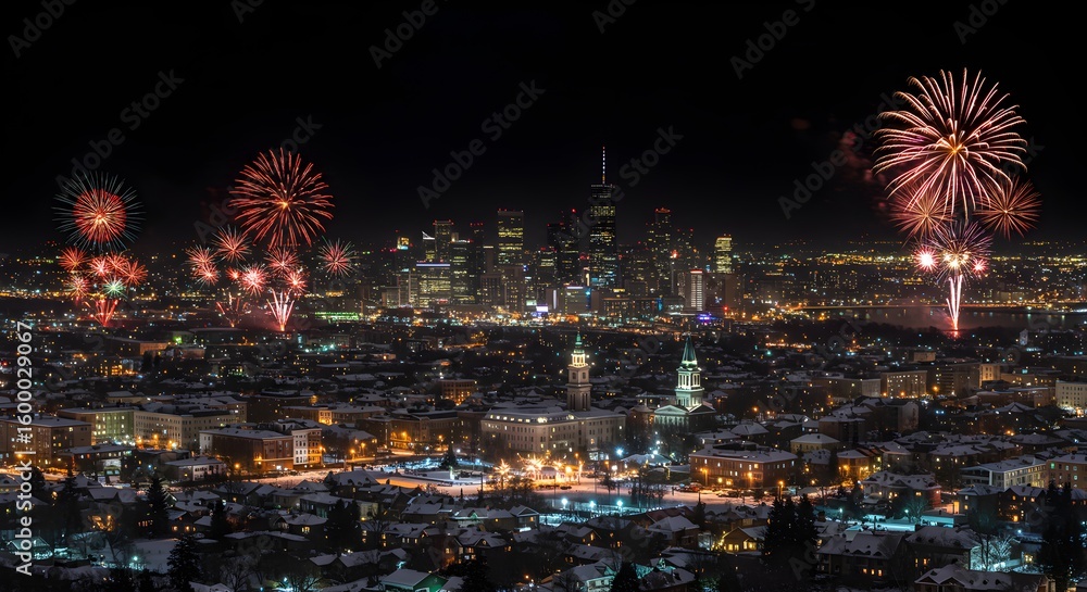 Fototapeta premium City fireworks display at night