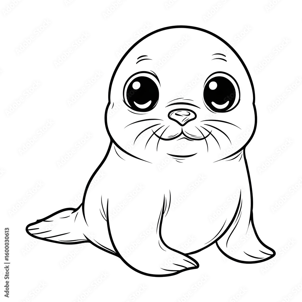 Obraz premium Simple Outline Illustration of a Cute Baby Seal Sitting Down Animal. Ai Generated Images
