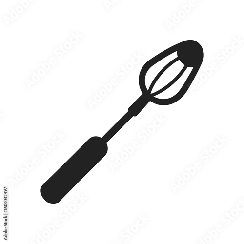 Isolated black and white illustration of a handheld kitchen wire whisk