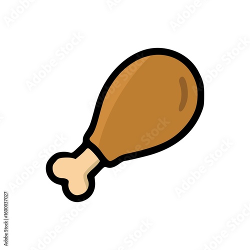 Tasty fried chicken leg clipart with bone and golden brown meat, simple flat icon isolated on white