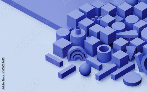 Abstract blue background with 3D cubes and arrows illustrating business technology solutions and the concept of success