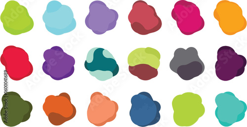 Collection of fluid abstract shapes and blobs in various vibrant colors and styles