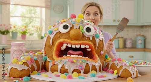 A delightful disaster: woman's comical shock at her monstrously delicious homemade cake