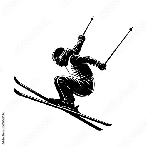 Skier Jumping with Poles – Winter Sports Action Vector Art