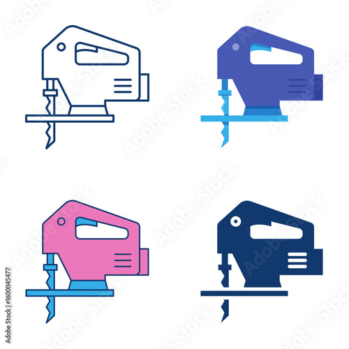 Jigsaw tool flat and line icon set