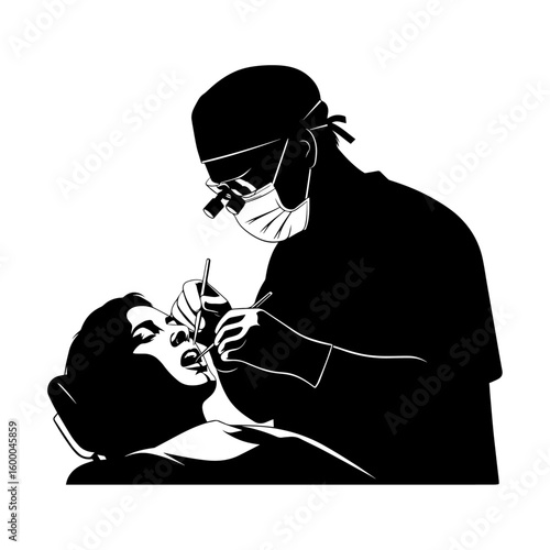Dentist Treating Patient Silhouette – Dental Care Illustration in Clinic Setting