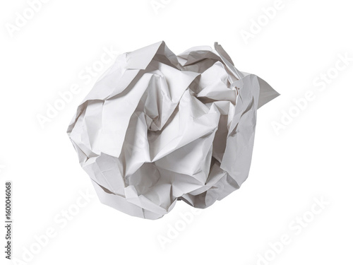 crumpled white paper ball on white background