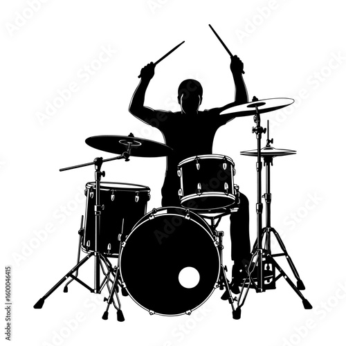 Drummer Playing Drum Set – Musician Vector Illustration for Band and Performance Themes