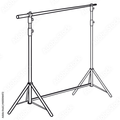 Black and white line drawing of a photography backdrop stand