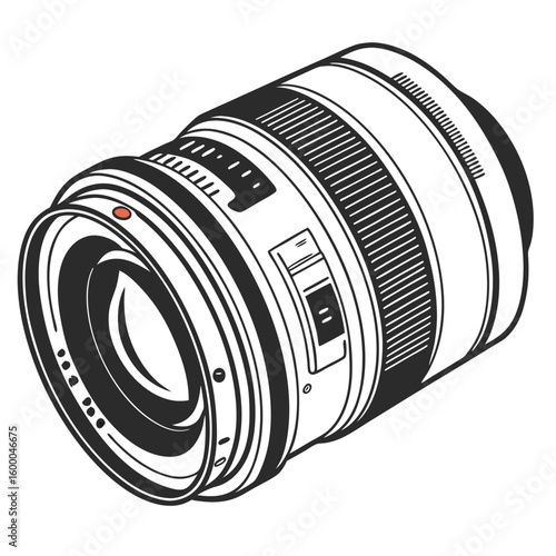 Camera lens with red dot and zoom rings photography