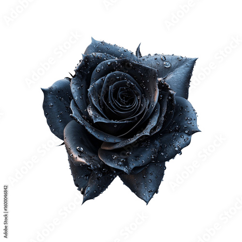 Dark rose with water droplets isolated on black background a beautiful flower image