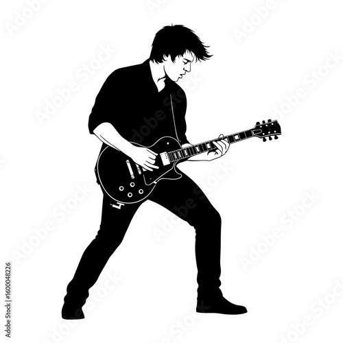Electric Guitarist Silhouette Performing on Stage – Rock Musician Playing Instrument