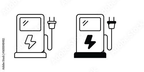 ev charger glyph icon with white background vector stock illustration