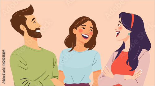Vector illustration in flat style showing three friends