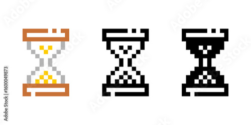 Set hourglass sandglass vintage pixel art icon vector design
