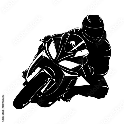 Motorcyclist Riding Sportbike Silhouette – High-Speed Racing Motorcycle Vector Illustration