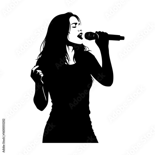 Female Singer with Microphone Silhouette – Vocal Performance Music Vector Illustration