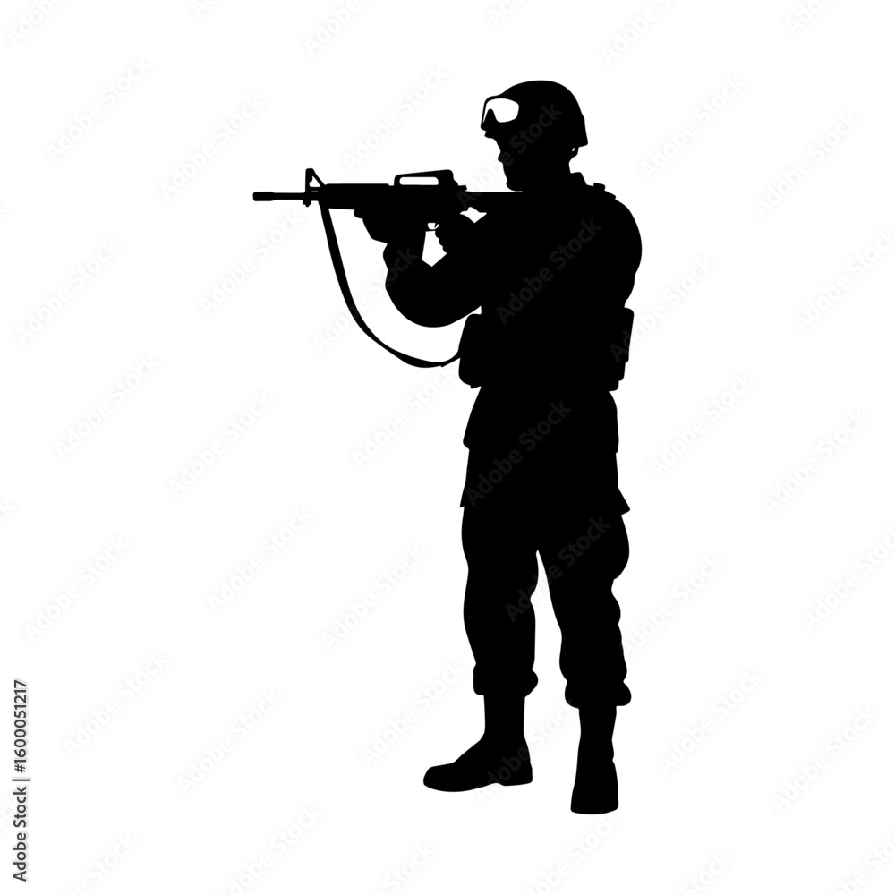 Soldier with Rifle Silhouette – Military Combat Vector Illustration Soldier with Rifle Silhouette – Military Combat Vector Illustration