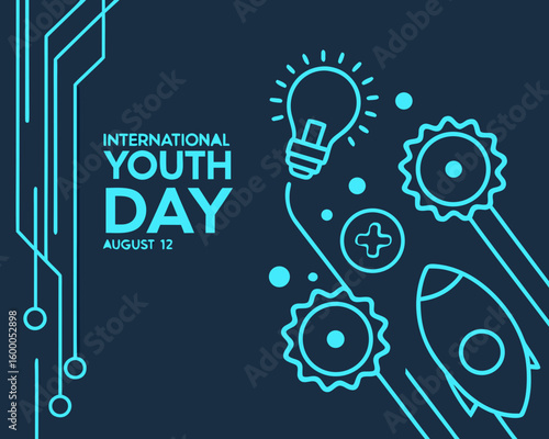high-tech vector with circuit lines and glowing icons for international youth day, ideal for innovation-themed presentations or posters.