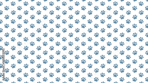 Seamless blue paw print pattern on white background. Cute dog and cat footprints, perfect for pet fabric, kids’ decor, animal-themed wrapping paper, nursery prints, and digital craft projects