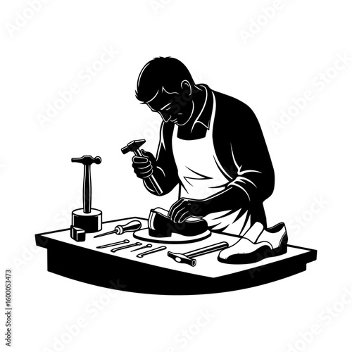 Cobbler Working on Shoe - Shoemaking and Repair Craft