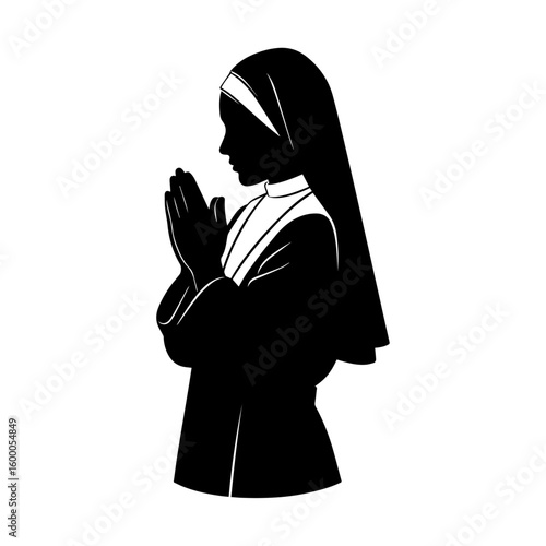Nun in Prayer Silhouette - Religious Faith and Devotion