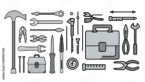Hand Tools Vector Set with Toolbox