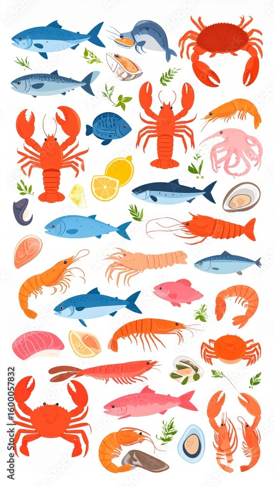 Fototapeta premium vector illustration of fresh sea food set collection