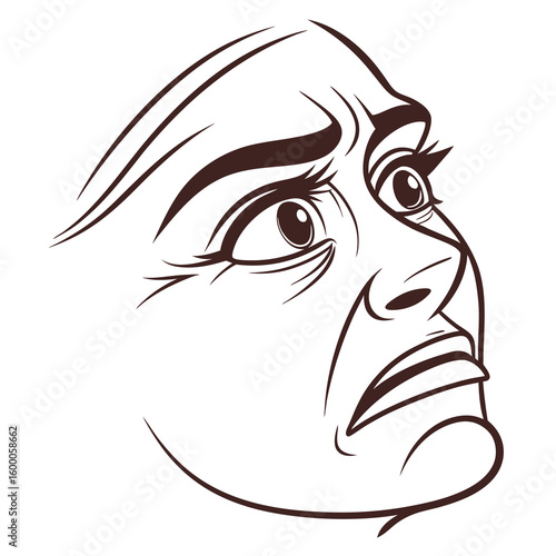 Cartoon face with eye roll and wrinkled forehead illustration