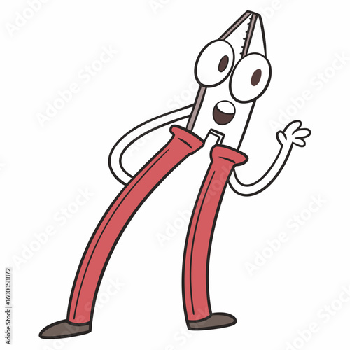Cartoon wire cutters character waving hello pliers