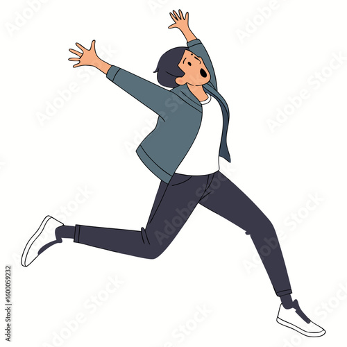 Person jumping with arms outstretched in surprise excitement