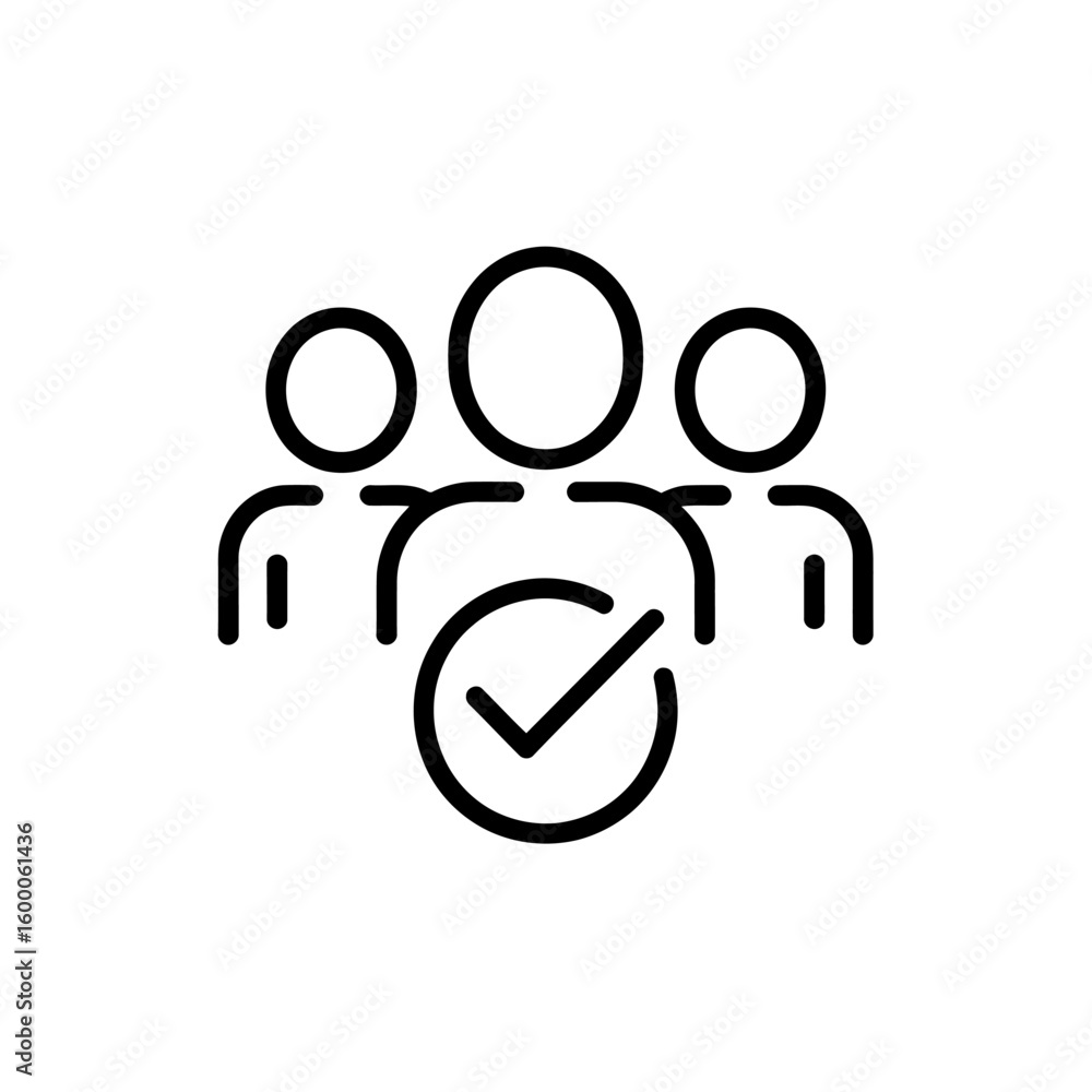 Fototapeta premium Simple line art icon representing a group of people with a checkmark indicating approval or selection