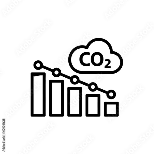 Icon representing a downward trend in co2 emissions and carbon footprint reduction