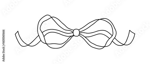 Whimsical coquette bow ribbon in hand-drawn doodle style. Cute outline element for feminine design, stationery, girly packaging, scrapbooking, planner stickers, and invitations. Vector illustration