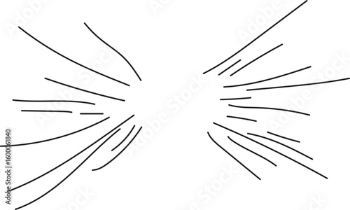 Black curved lines radiating from center on white background