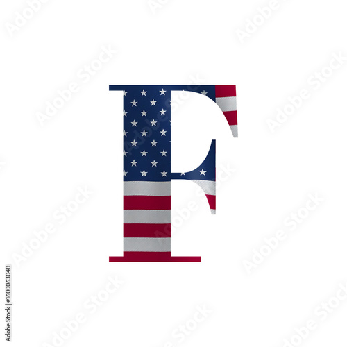 American flag styled capital letter F.