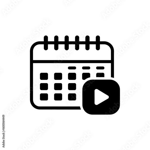 Calendar with play button icon symbolizing video scheduling or event planning