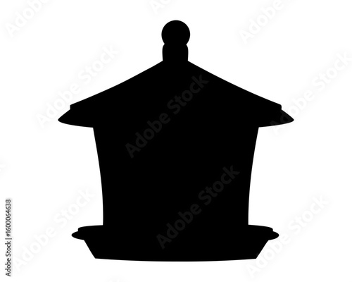 Simple black and white silhouette of a bird feeder structure design