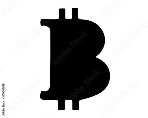 The black Bitcoin cryptocurrency symbol in a stark contrast against white background