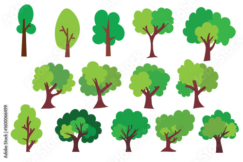 set of variant green tree tropical plant collection design stock 