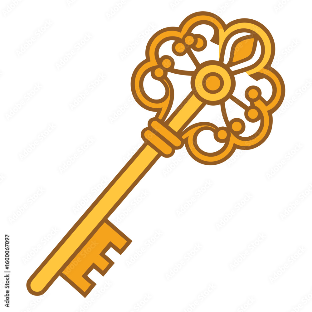 Obraz premium A classic simple key with intricate, well-defined details, on a plain white background, symbolizing access, security, and solutions.