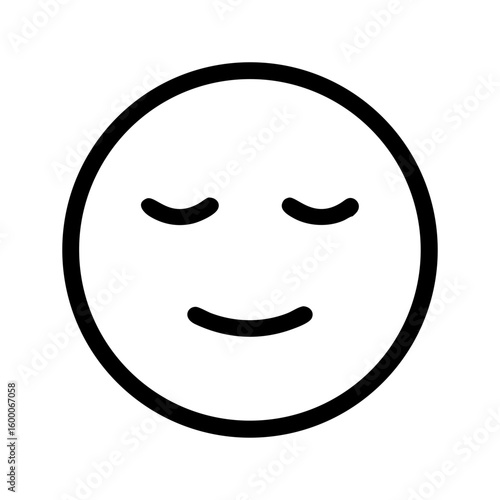 A simple black outline of a happy face with closed eyes, conveying a sense of peace and contentment